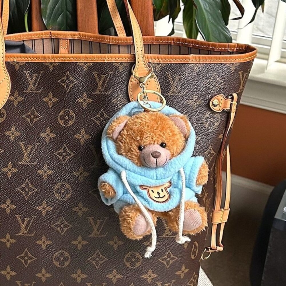 New TEDDY BEAR HOODIE Bag Charm Tan and Blue 🧸